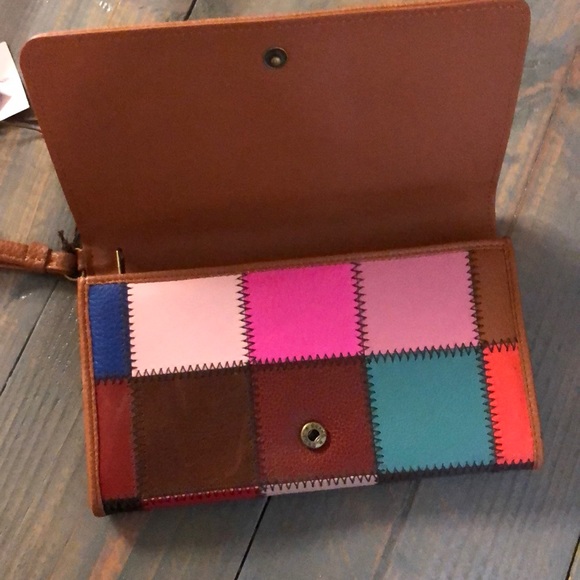 Kooba Leather Patch Flap Wristlet Clutch Wallet #9 - Picture 3 of 4